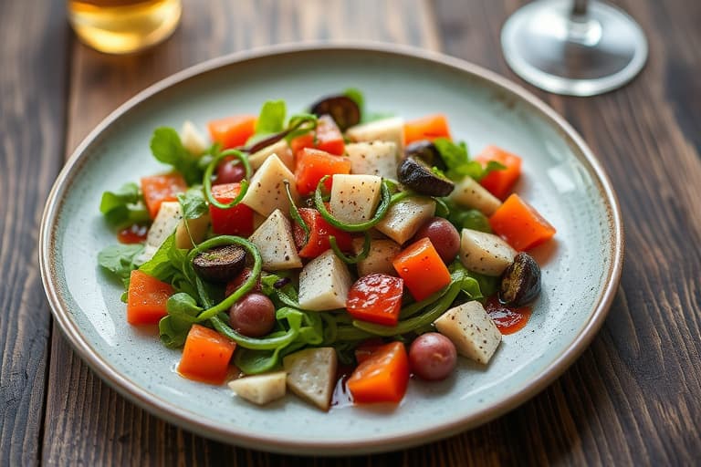 Rødkålsalat med grønt eple, tyttebærsyltetøy og ristede valnøtter