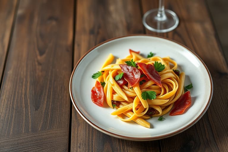 Penne med radicchio, spinat og bacon