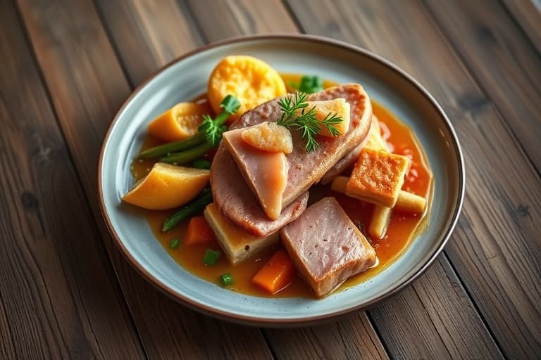 Ham- og succotashgryte med cheddarbisquits