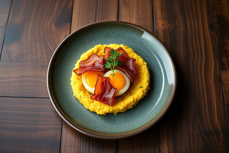 Baconinnbakte egg med polenta