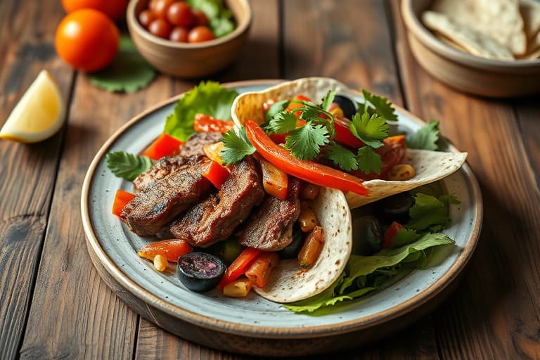 Steak fajitasalat med tortillakrutonger