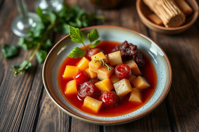 Blodappelsin-kompott med vaniljeis