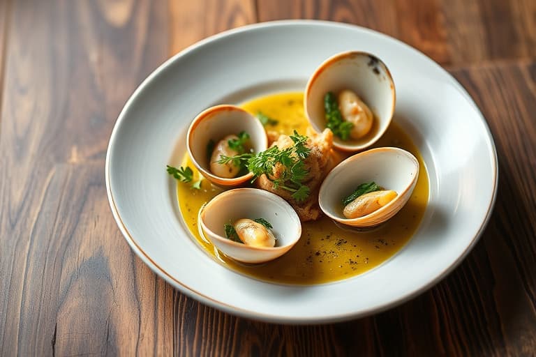 Sprøstekte clam med spinat-tartarsaus i pitabrød