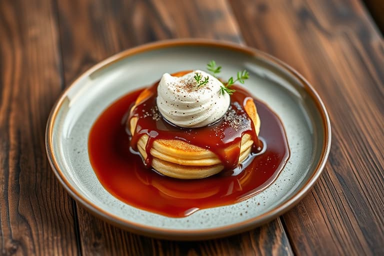 Eplekake- og valnøttpannekaker med kanelkrem og fudge-saus, '21' Club