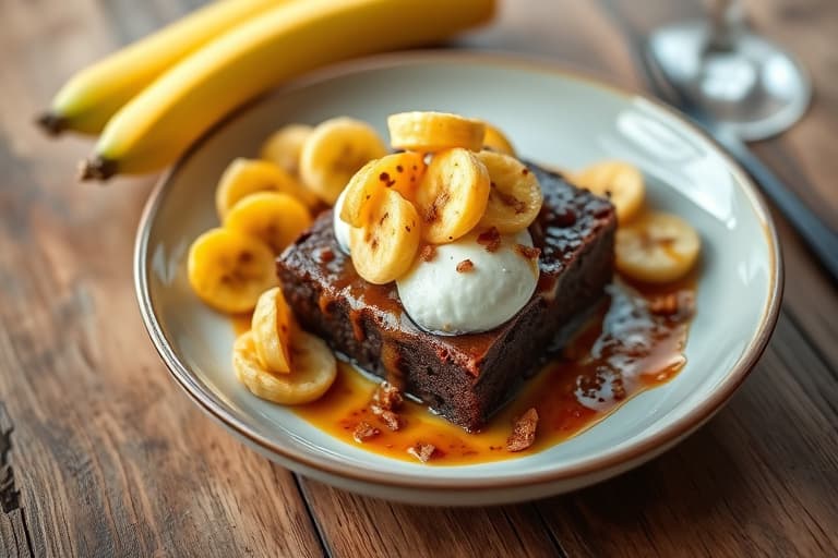 Brownie-sundaer med bananchips