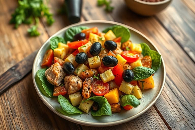 Selleri-, avokado- og paprika-salat med svarte oliven