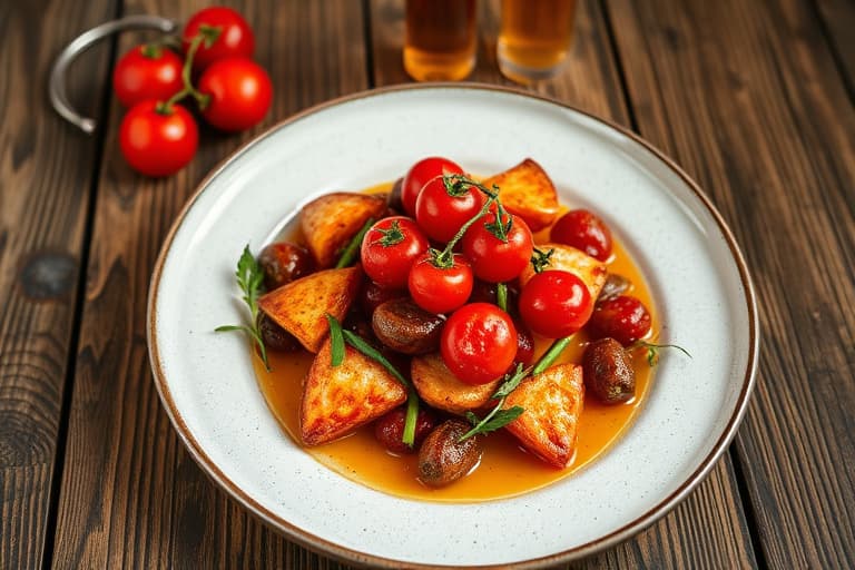 Cherrytomater dyppet i pepper- og vodkainfusert væske, servert med krydret havsalt