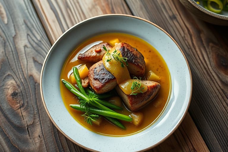 Krydret pølse- og kamskjellssuppe