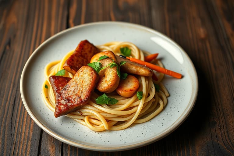 Svinekjøtt Satay med Friske Grønnsaks- og Sylteagurk