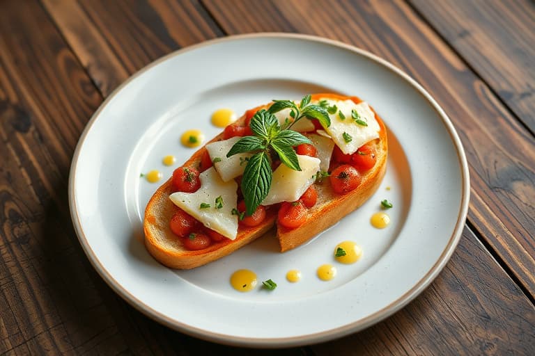 Erter, mynte og parmesan crostini