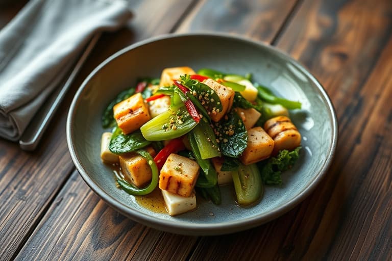 Japanske nudler med bok choy og tofu
