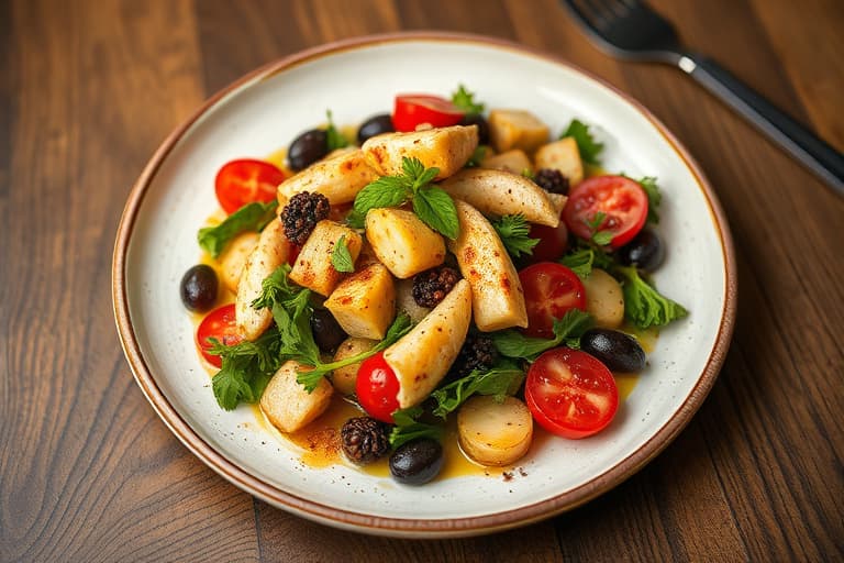 Ruccolasalat, vannkresse og geitost med bringebærvinaigrette