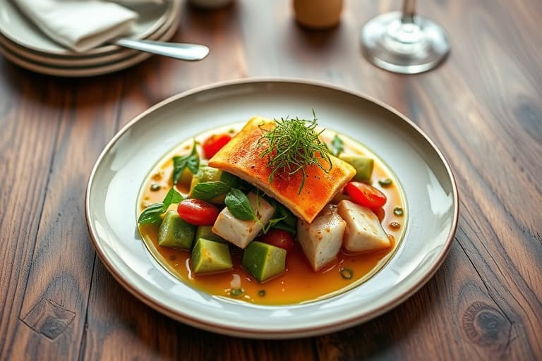 Hummer, kamskjell og blåskjell med tomat- og hvitløksvinaigrette