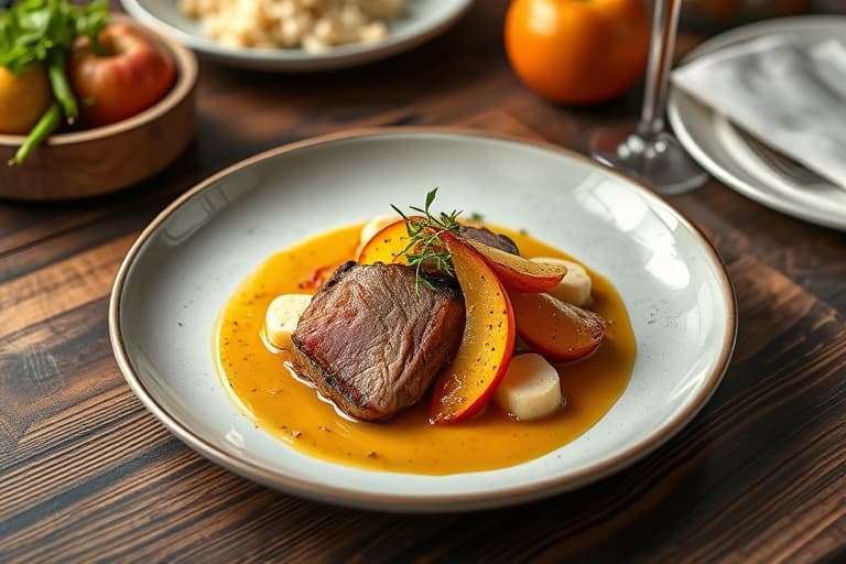 Andeduck fylt med kyllinglever, kandisert appelsin og pærer