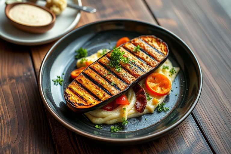 Eggplant- og røkt gouda-åpne grillede smørbrød