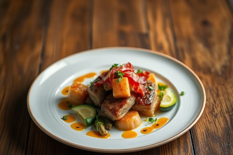 Røstede søtpotetstaver med baconvinaigrette