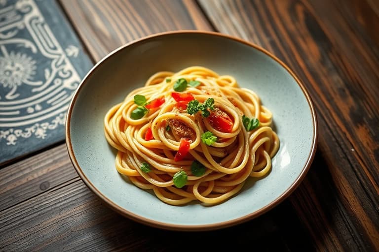 Kald Udon med søt og krydret kylling og spinat