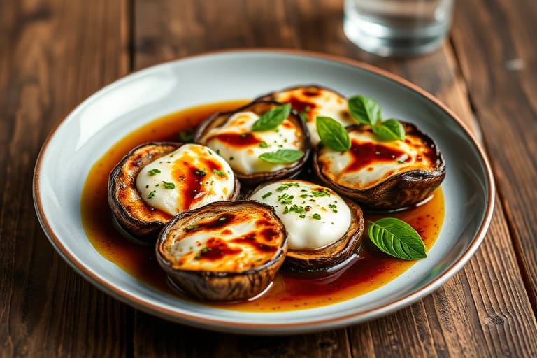 Grillet portobellos fylt med mozzarella og marinert i balsamico