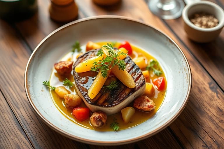 Arktisk ørret med pistasj- og appelsinvinaigrette