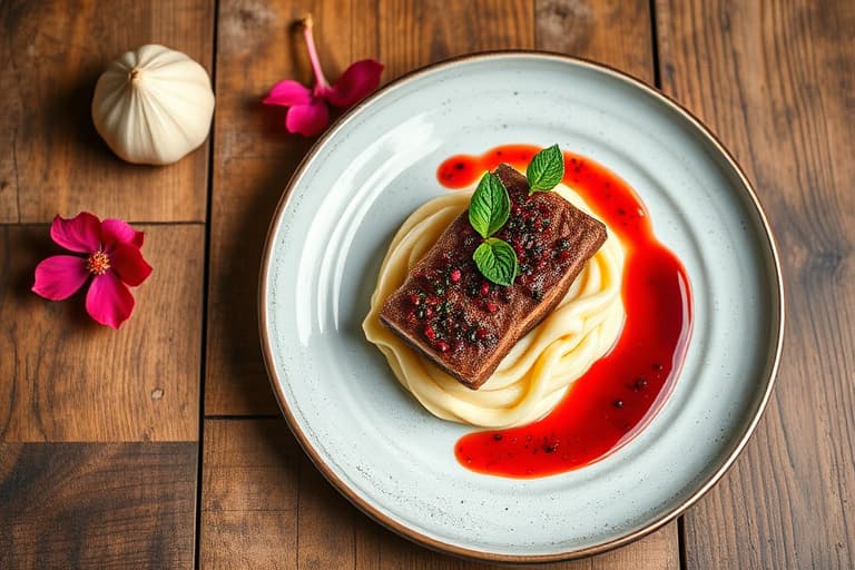 Kremet sjokolade-ostekrem med hibiskussaus