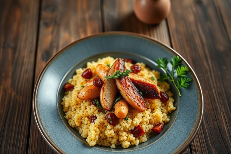 Kyllingkarri med grønnsaker på fullkorns-couscous