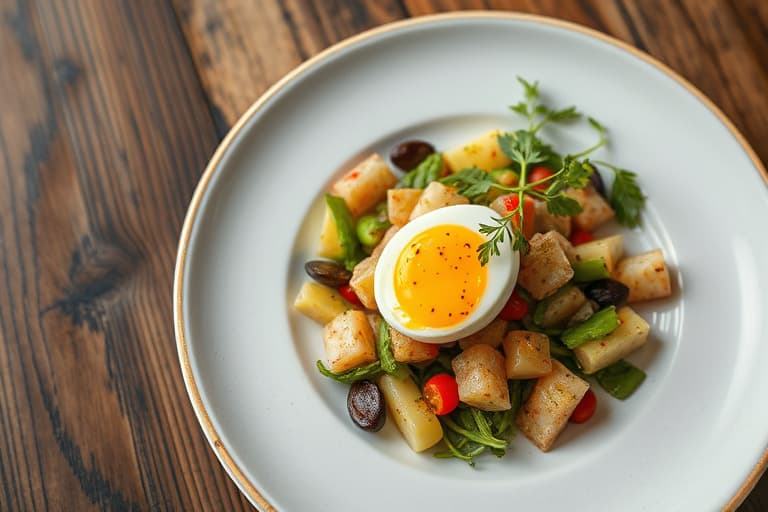 Aspargessalat med skinke og posjert egg