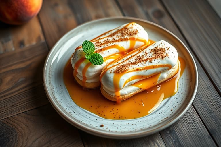 Peachés 'n' Cream Eclairs med bourbon-karamellsaus