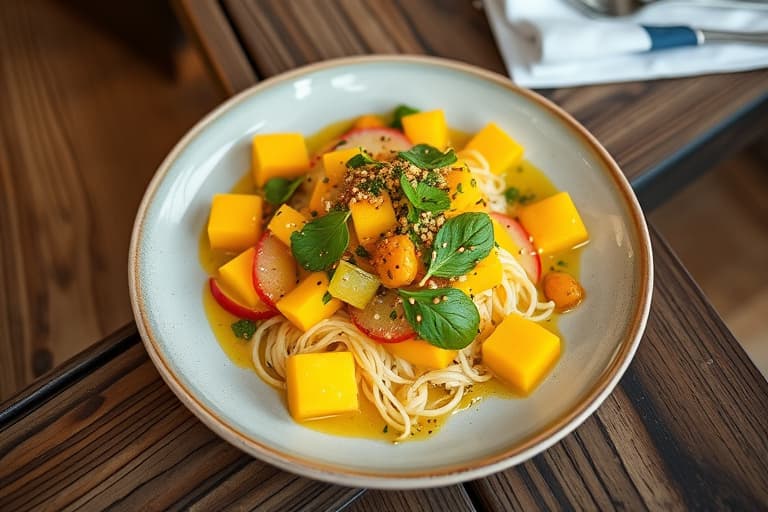 Rekesalat med mango, jícama og ananasvinaigrette