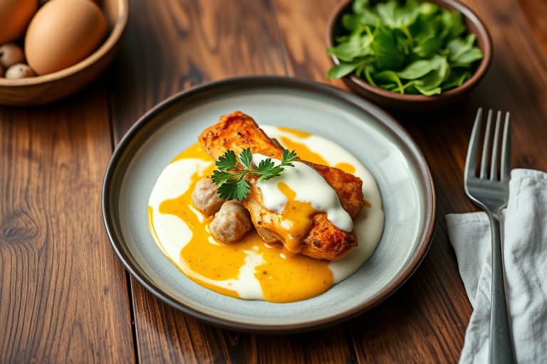 Poached Chicken with Curried Yogurt Sauce