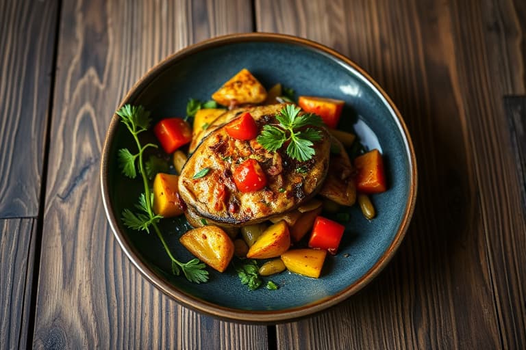 Grillet aubergine og paprika med ovnsbakt hvitløksolje