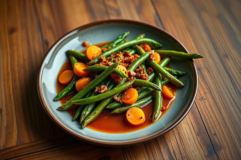 Stekt asparges og snake beans med chilijam og kaffirlime