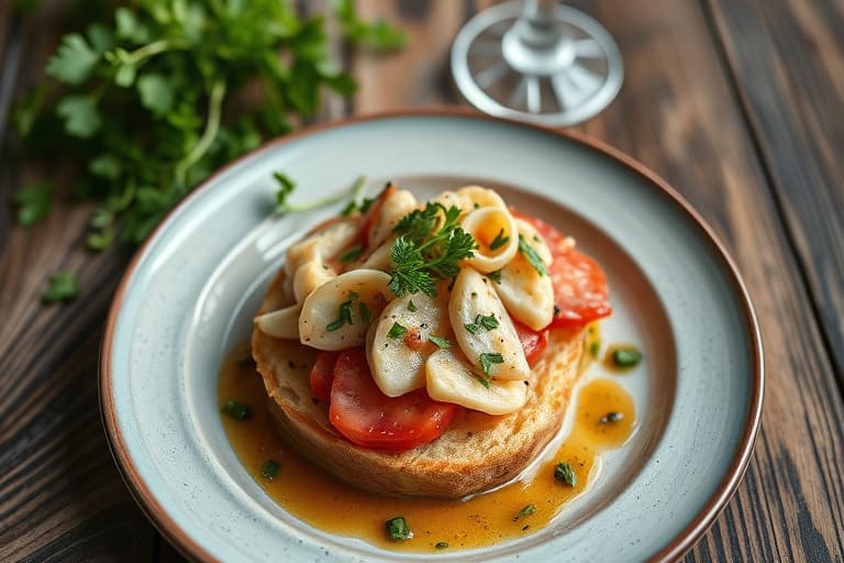 Pepret kyllinglever, salvie og stekt løk-bruschetta