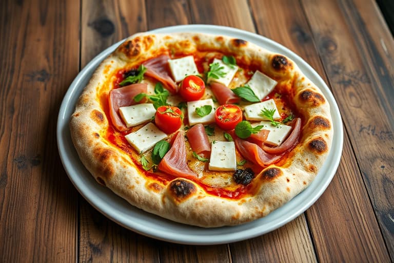 Pizza med fiken, prosciutto, gorgonzola, balsamico og ruccola