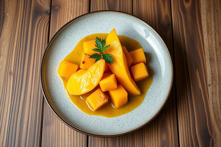 Mango i ingefær- og myntsirup