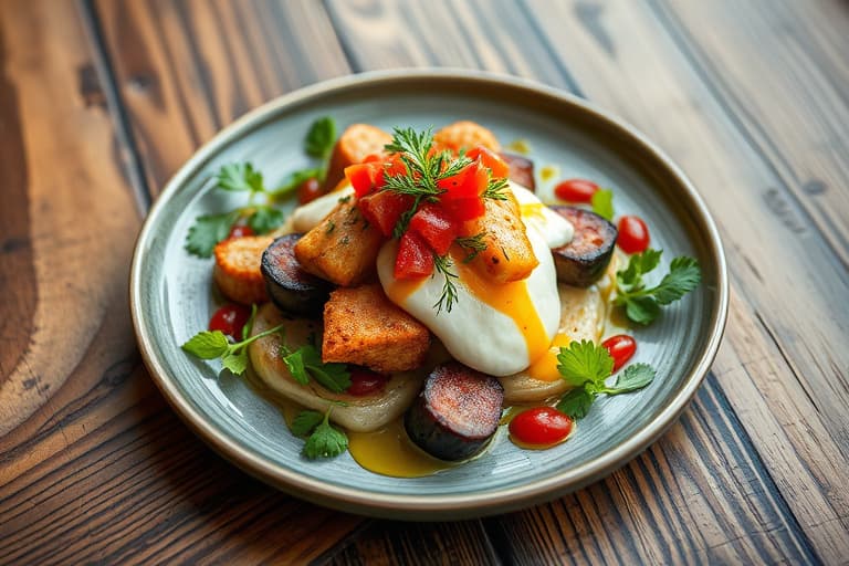 Ristet sellerirot, rødløk, sopp og salvie