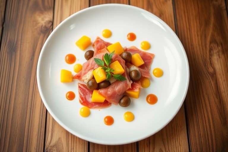 Ruccola med prosciutto og mango
