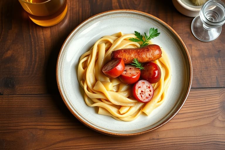 Svinebryst med surkål og kielbasa