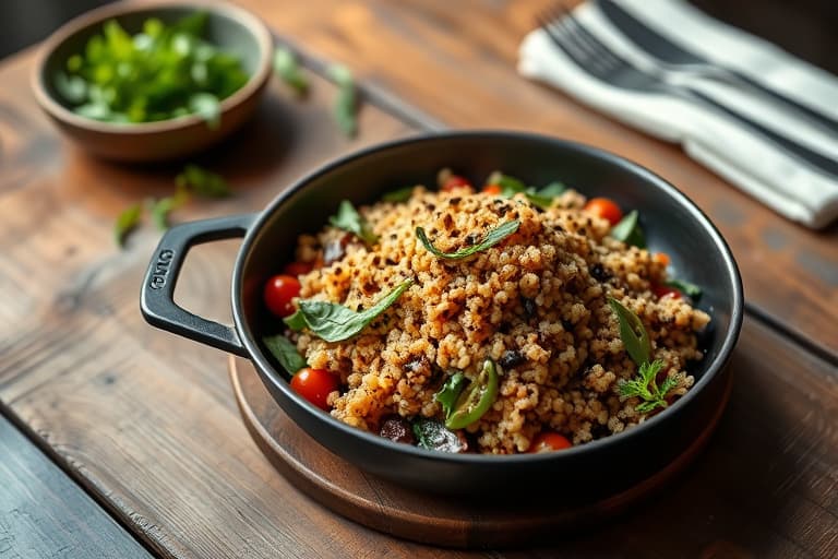 En skillet med meksikansk quinoa