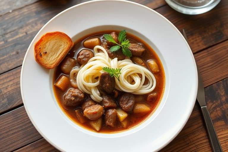 And med and og pølse gumbo med brunt og hvitt ris