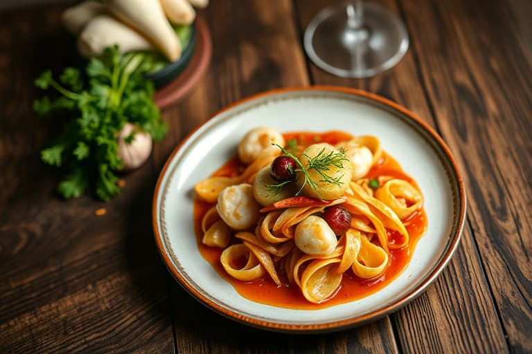 Dungeness-kreps og tradisjonell bønnebrandade