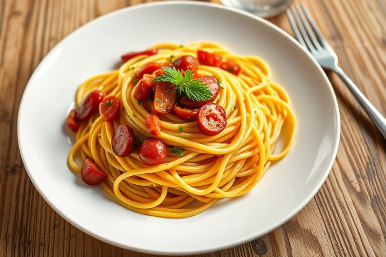 Spaghetti med chorizo og mandler