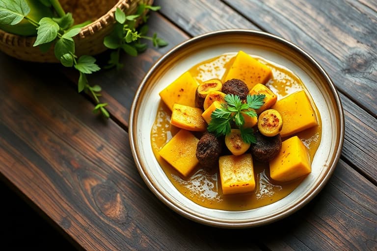 Mosede plantains med purre og ferske urter