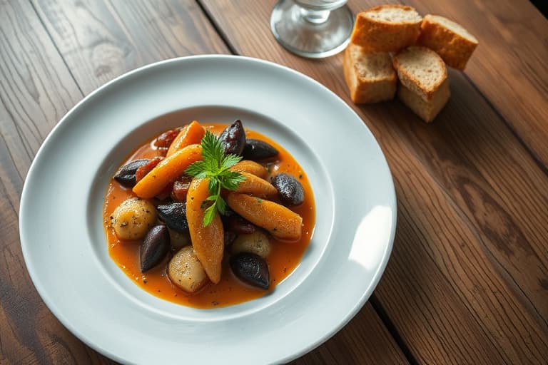 Stekte poteter, løk og gulrøtter