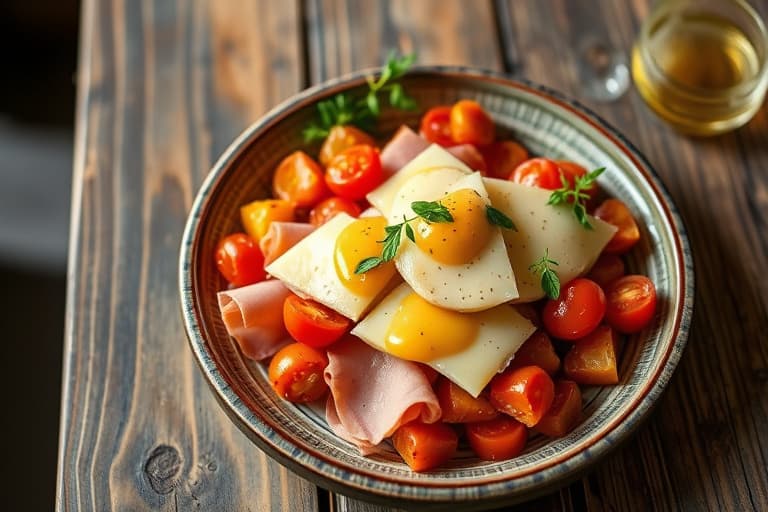 Ham, Gruyère og tomat-toast med Dijon-sennep