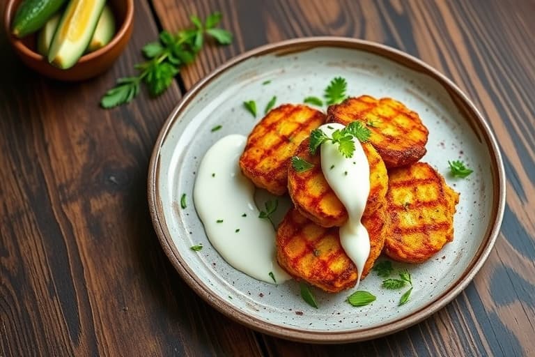 Zucchini-urtefritters med hvitløksyogurt