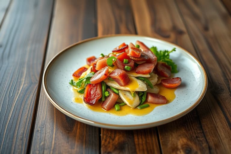 Biffstomat, smørsalat og bacon med blåmuggostdressing