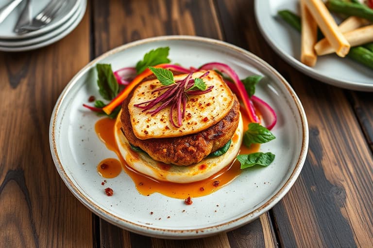 Sesam-tunfiskburgere med stekt, tynne zucchini-stenger