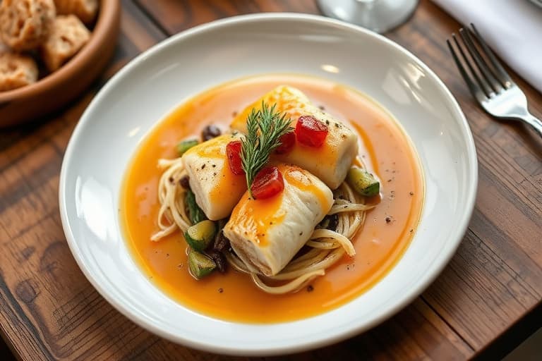 Flatbakte svinekoteletter med grønnsaker og sennepspannsaus