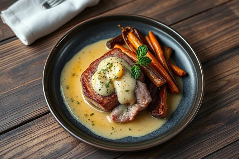 Stekt torsk med hvitløk-urtevinaigrette og ovnsbakte portobellosopper