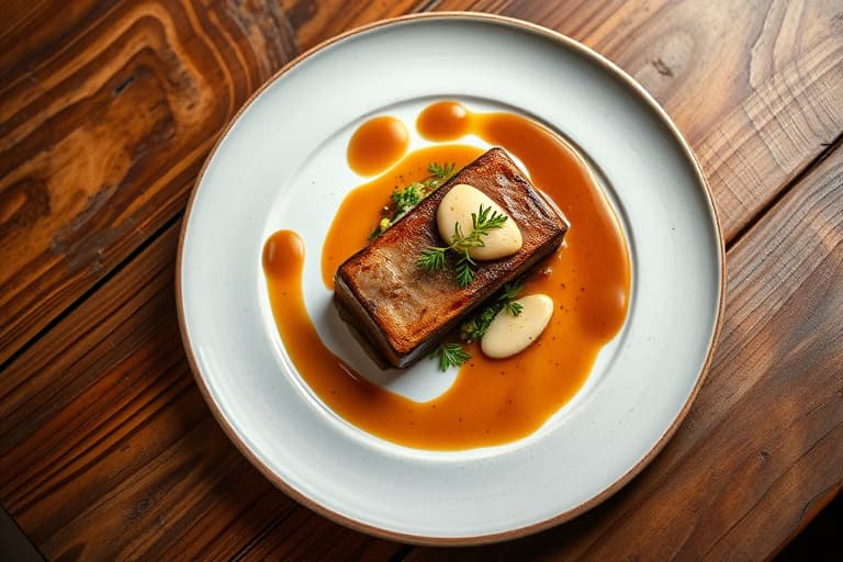 Stekt kalveloin med foie gras og kirsebærrød druesaus